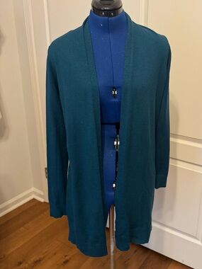 Cyrus Open-Front Longline Cardigan - Teal Green